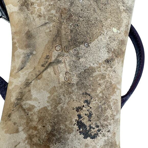 GUCCI Plum Purple GG Silver Crystal Logo Monogram Designer Vintage Sandals US 8 - Picture 9 of 12